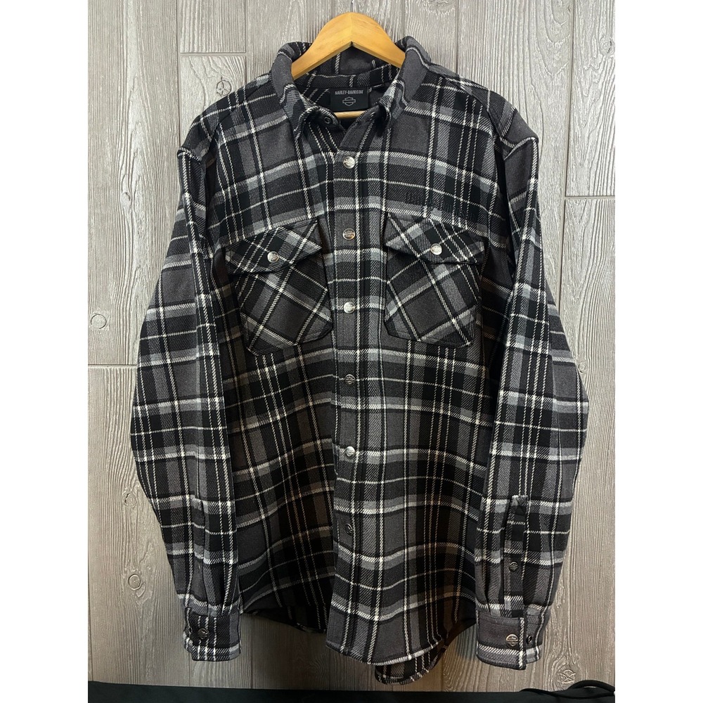 Harley Davidson Mens Plaid Flannel Shirt Jacket Quilted Lined Biker Wool 2XL